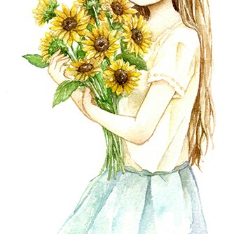 卡通女生头像 向日葵手绘