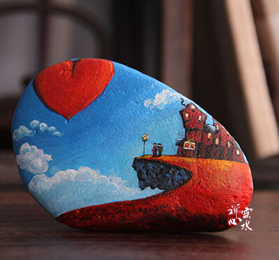 爱情见证石头画情人礼物生日礼品家居桌面装饰工艺品创意画像摆件