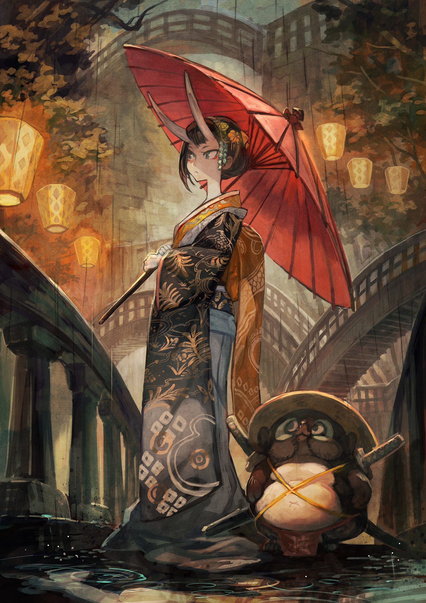 黒い雨赤い伞 绘师:lack 本作品pixiv id=53270650