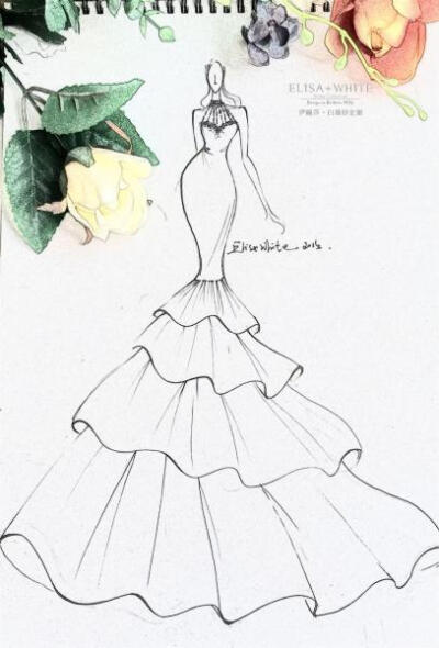 收集   点赞  评论  手绘 草图 素描 婚纱 礼服 优雅 唯美 艺术 草稿