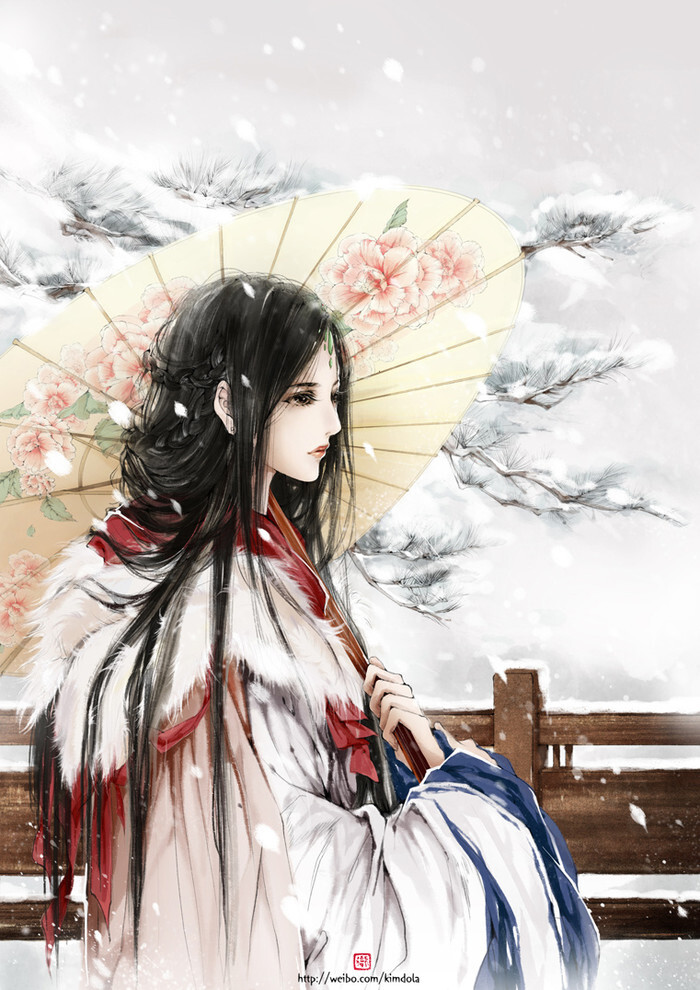 中国风 旗袍 古风 手绘 插画 绘图 美女