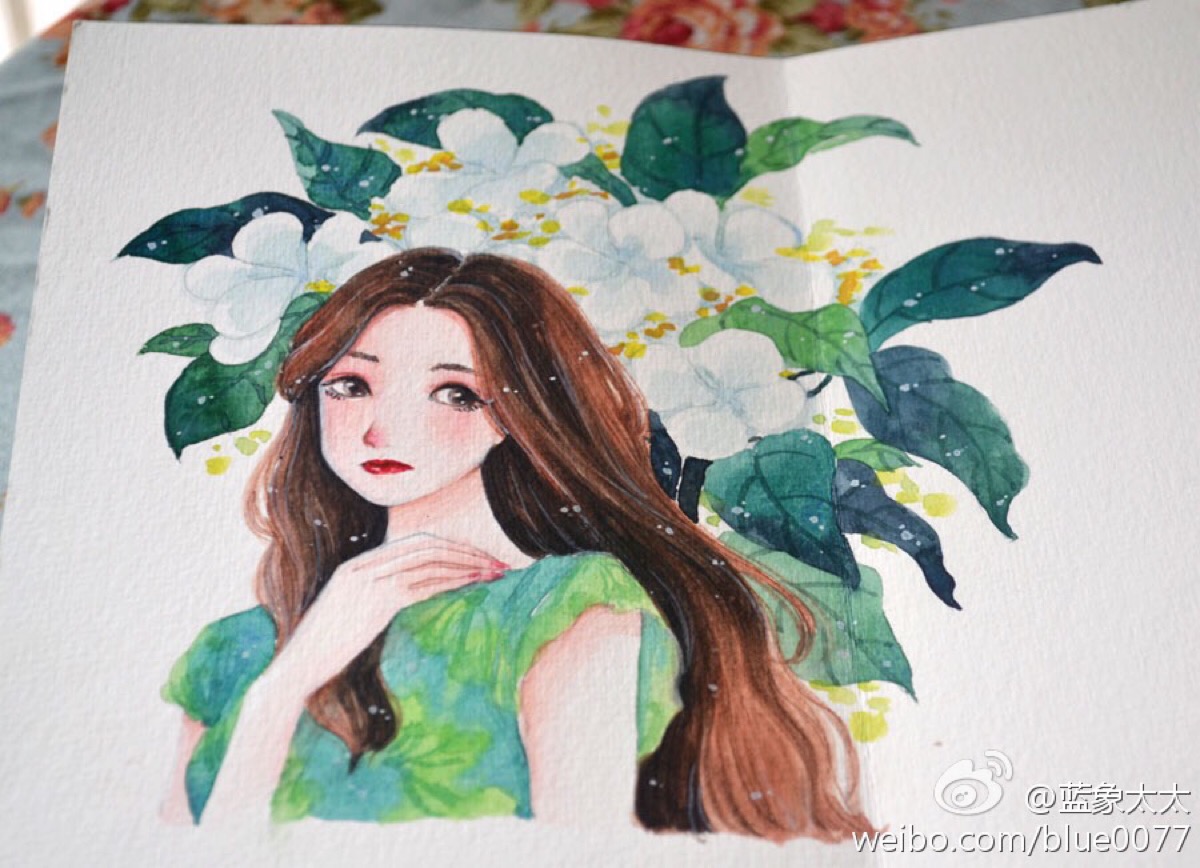 水彩画 手绘 女孩 插画 作者by 蓝象太太