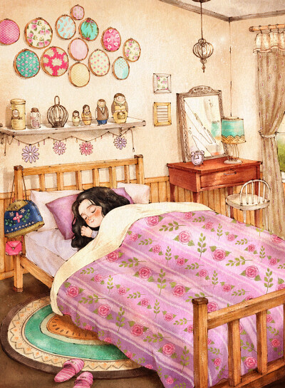 甜蜜睡眠 韩国插画家aeppol〔森林女孩日记 〕系列插画