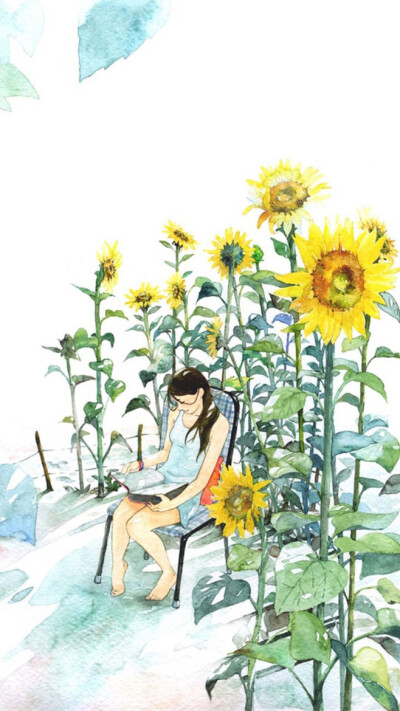 森系 森女 插画 治愈系 小清新 唯美 水彩 美图 水彩 手绘 风景 场景