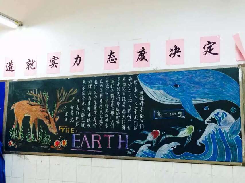 世界地球日板报哦!粉笔画的哦!