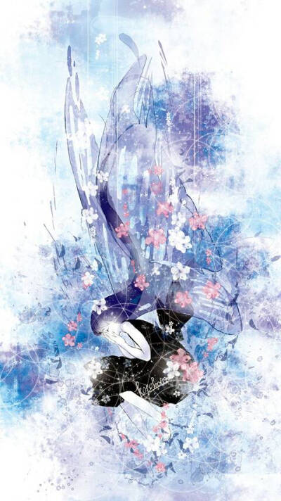 美少女 场景区 冷色调 樱花雨 梦幻 意境 手机屏保壁纸 p站 插画 唯美