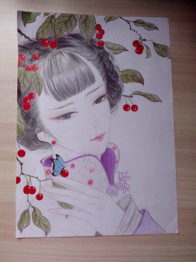 彩铅 古风 插画 临摹