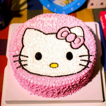 唐山同城免费派送生日蛋糕卡通kitty猫咪奶油蛋糕速递 纯手工创意