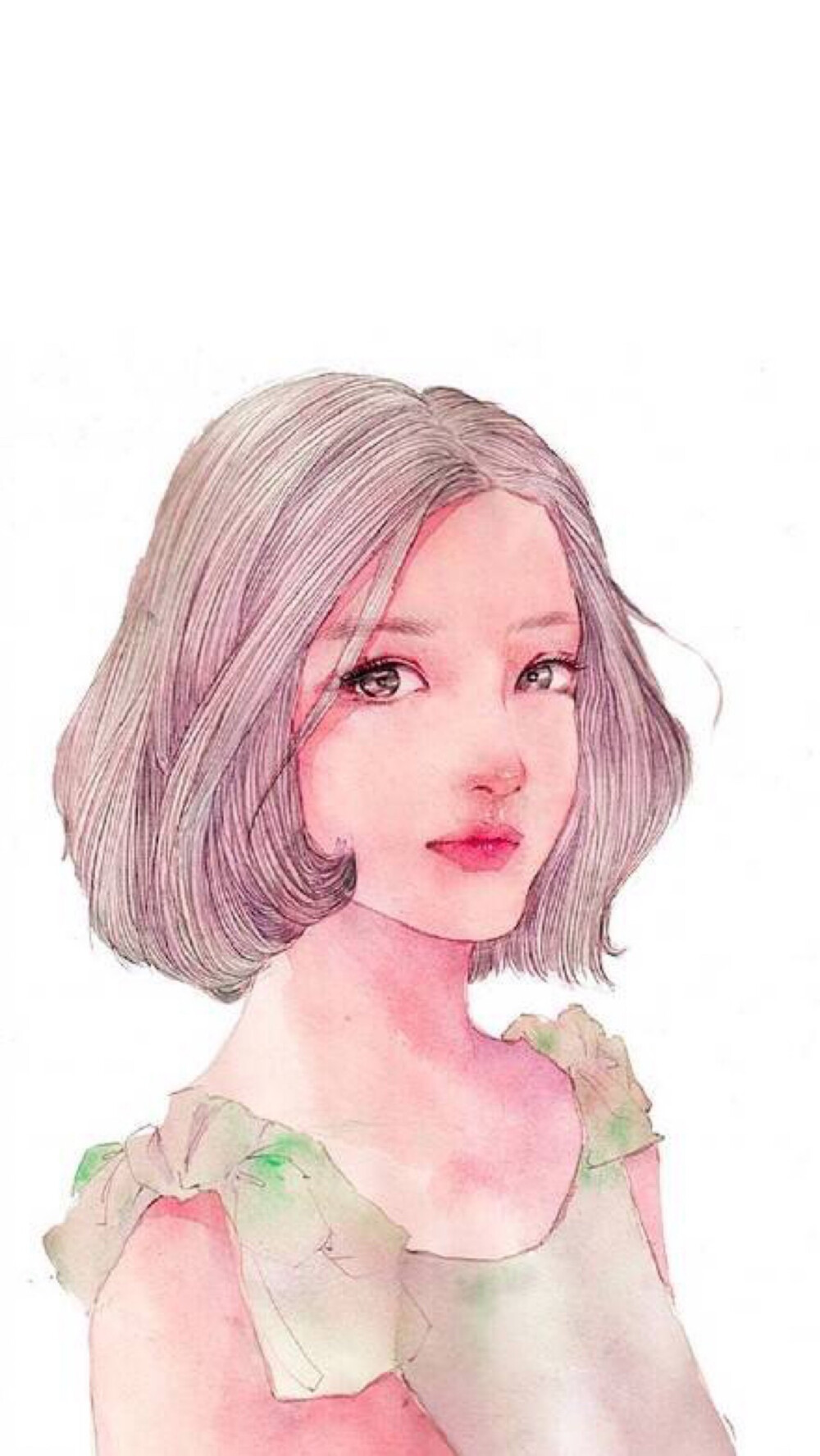 女孩 女生 人物 手绘 插画 唯美 个性 白色 短发 壁纸 锁屏 背景 头像