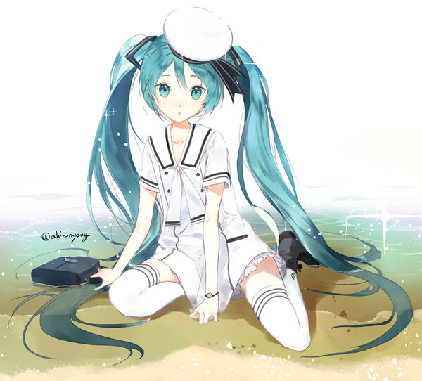 p站 二次元 插画 少女 头像 原创 壁纸 初音未来 水手服 id=51690224
