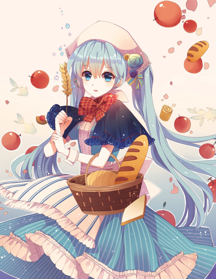 pixiv p站 二次元 插画 少女 头像 手绘 初音未来 miku 暖色系 绮丽