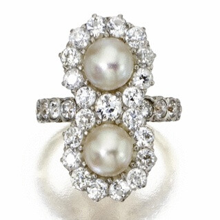 白金,珍珠,钻石戒指,大约1910