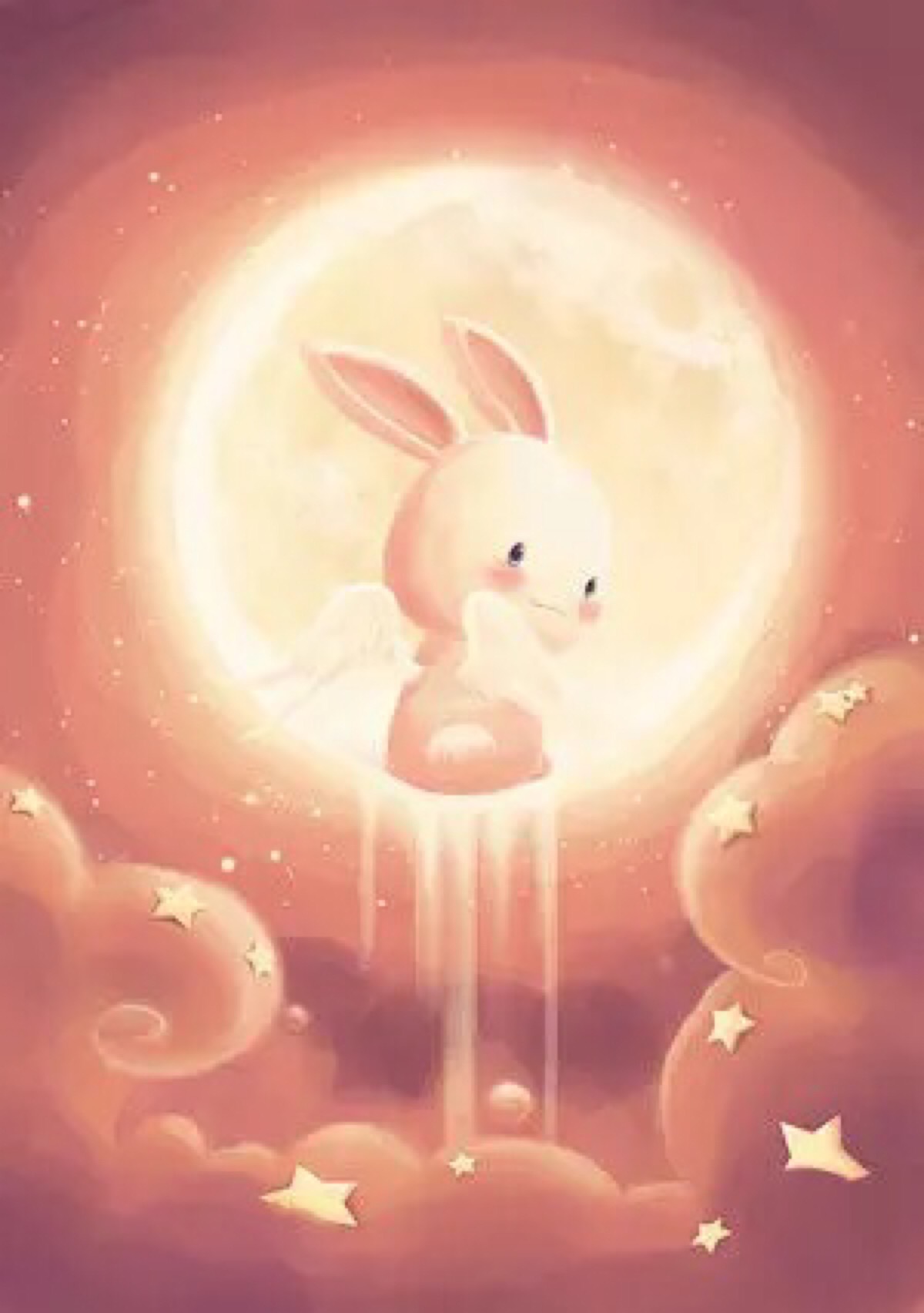 卡通插画 玉兔 粉色 可爱 手机壁纸