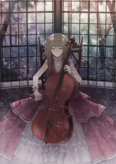 手绘 p站 画集 同人 原创 人物 封面 卡通 q版 少女 哥特式 大提琴