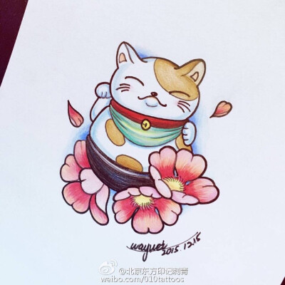 可爱招财猫纹身手稿