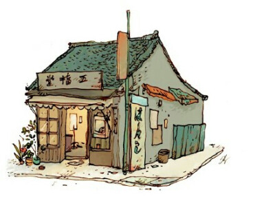 来自插画师qin leng的一组既漂亮又有温馨感的老房子插画图片,一种