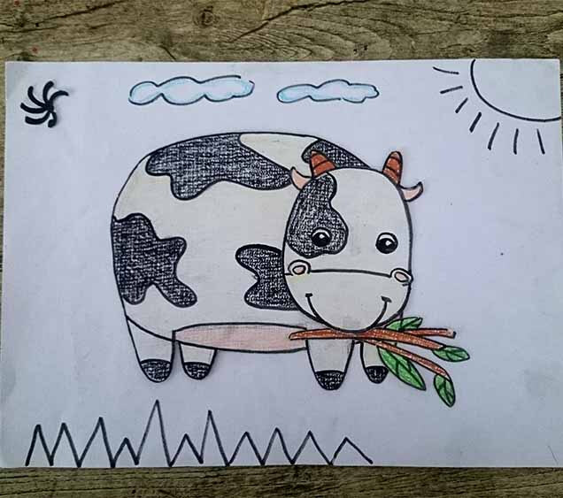 儿童画 插画 简笔画 涂鸦 卡通画 壁纸 素材 蜡笔画 牛
