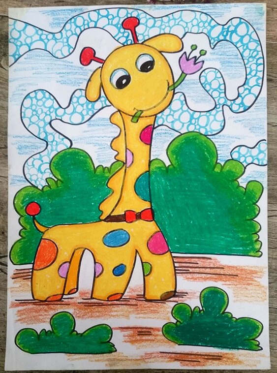 儿童画 插画 简笔画 涂鸦 卡通画 壁纸 素材 蜡笔画 水彩笔 长颈鹿