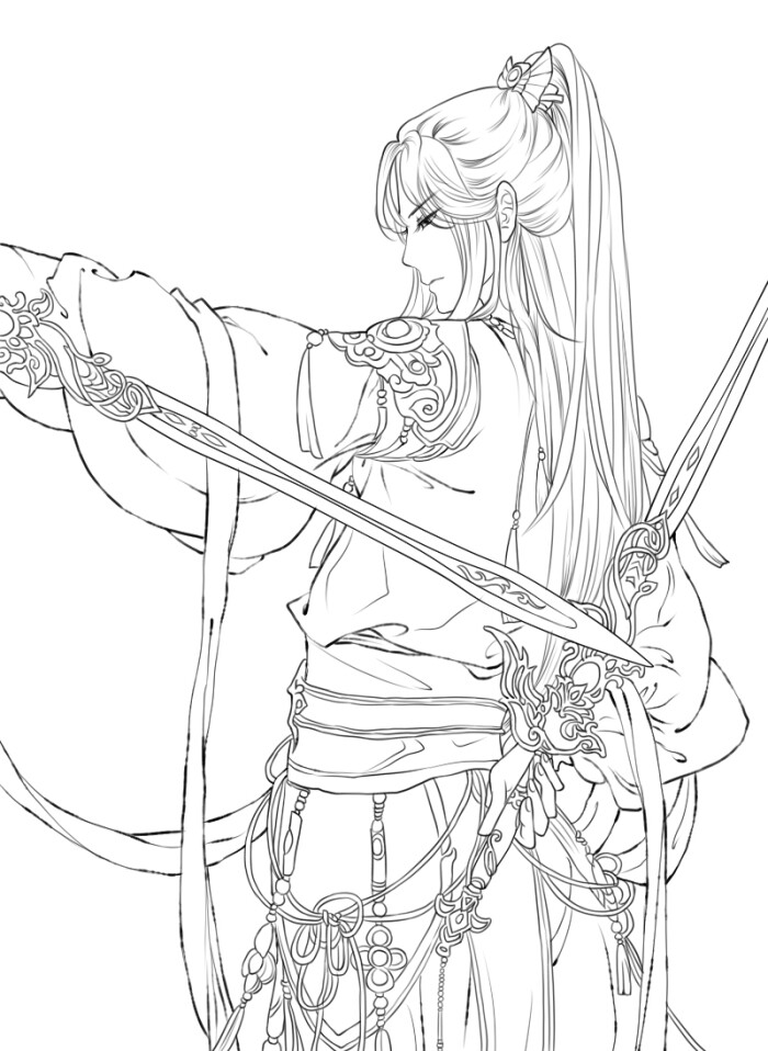 线稿# #古风# 古风男子 线稿大全,漫画上色线稿大全,上色素材,橡皮章