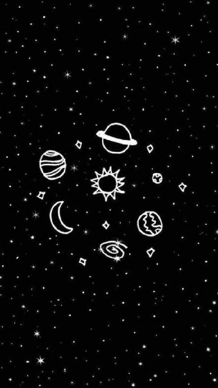 黑白 韩版 壁纸 宇宙 太阳 月亮 行星 星星 黑白控