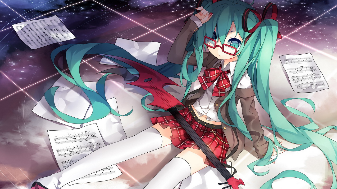 【id=49171138 画师:saru】初音未来,miku,眼镜娘,萝莉,格子裙,白丝