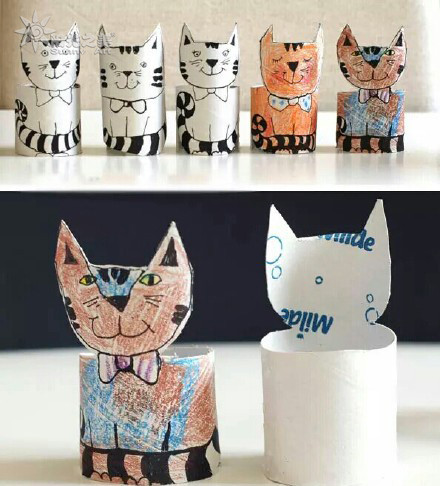 创意 手工 卫生纸卷 动物 猫咪