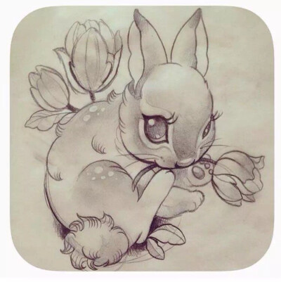 兔子插画手绘白兔纹身手稿