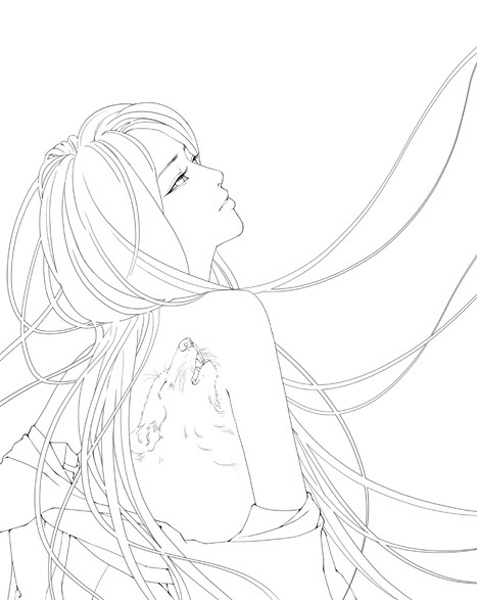 线稿#古风 古风女子 线稿大全,漫画上色线稿大全,上色素材,橡皮章
