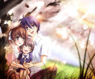 clannad 古河渚,冈崎朋也,冈崎汐 笑是对身边事物感到一瞬间的幸福而