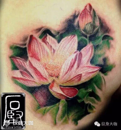 莲花纹身彩色写实纹身