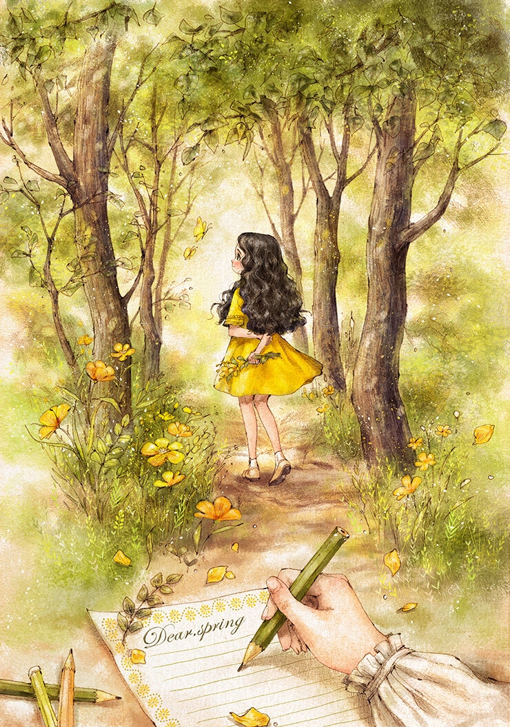 绿色的空气,写给春天的信 ~ 来自韩国插画家aeppol 的「森林女孩日记