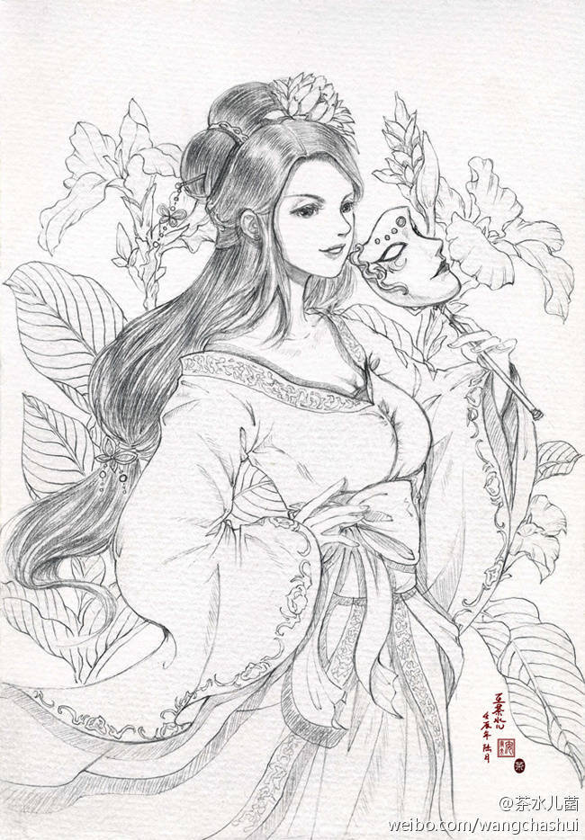 古风手绘线稿