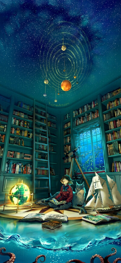 p站 画集 同人 原创 人物 封面 卡通 q版 意境 风景 坠落海底 深海