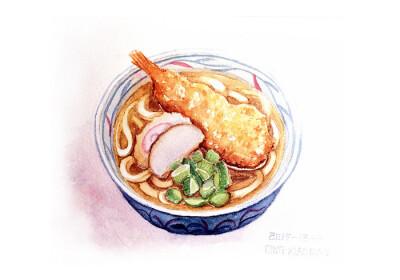 插图插画 涂鸦绘图 吃货福利 水粉彩铅 日式料理 天妇罗乌冬面