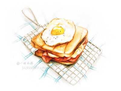 食物 插图插画 涂鸦绘图 吃货福利 水粉彩铅 手帐素材 鸡蛋火腿三明治