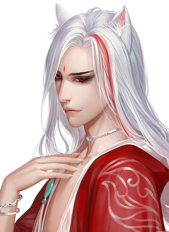 妧媚,白发血瞳,妖孽美男