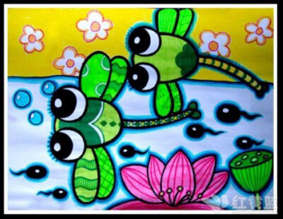 儿童画,初夏,蜻蜓