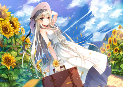 二次元 缘之空 少女 春日野穹 向日葵 背景 唯美 id=53585644 撸姬姬