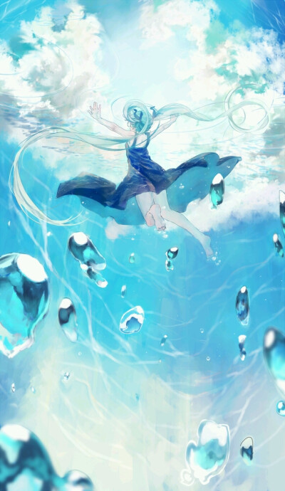 暖色调 蓝色系 〈深海少女〉 梦幻 意境 空灵 水下场景 p站 插画 唯美