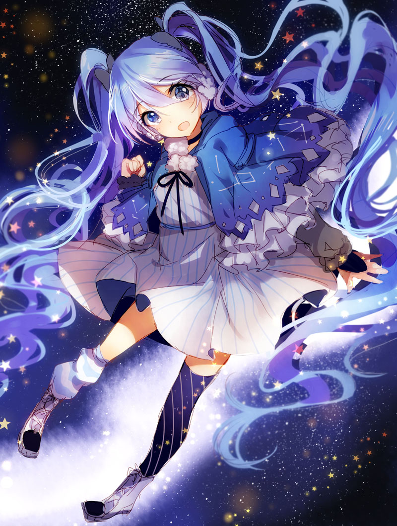 冬夜未来,星夜未来,p站,少女,星空,蓝色,冬天,动漫,v家,miku