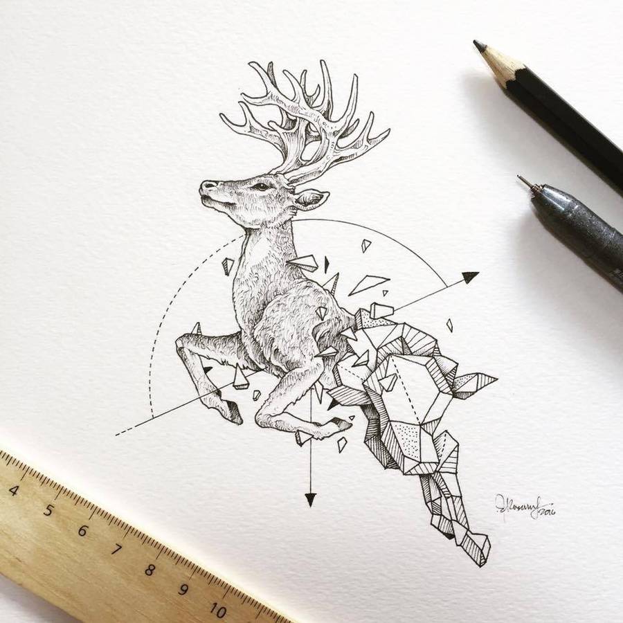 菲律宾画家 kerby rosanes 几何图形与动物融合插画geometrica tattoo