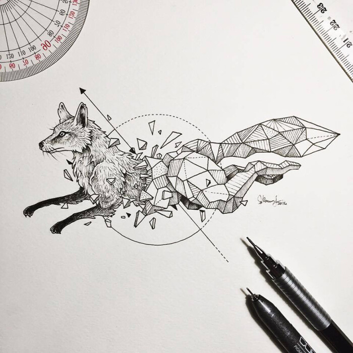 菲律宾画家 kerby rosanes 几何图形与动物融合插画可爱狐狸插画