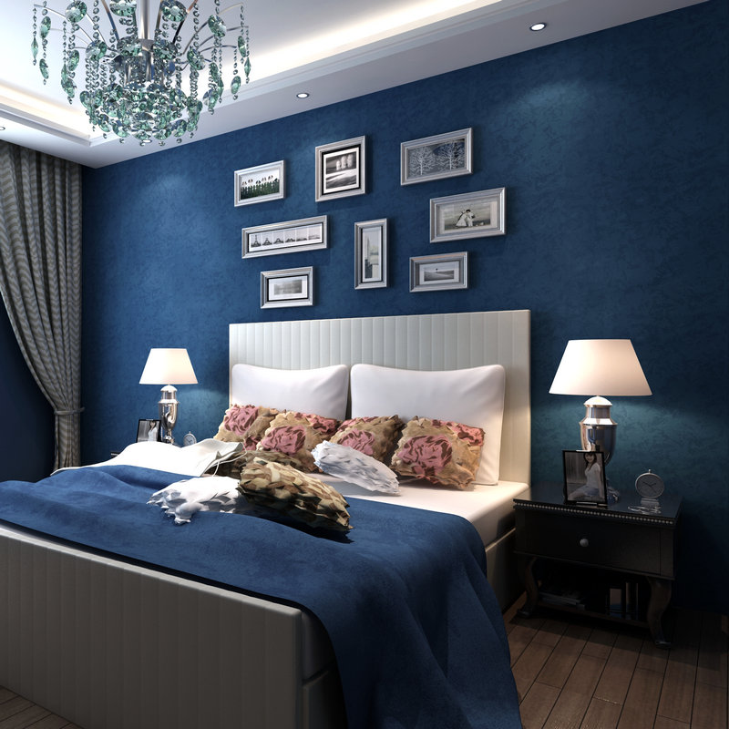 t深蓝色墙纸 纯色地中海风格壁纸 素色 卧室客厅背景墙壁纸特价