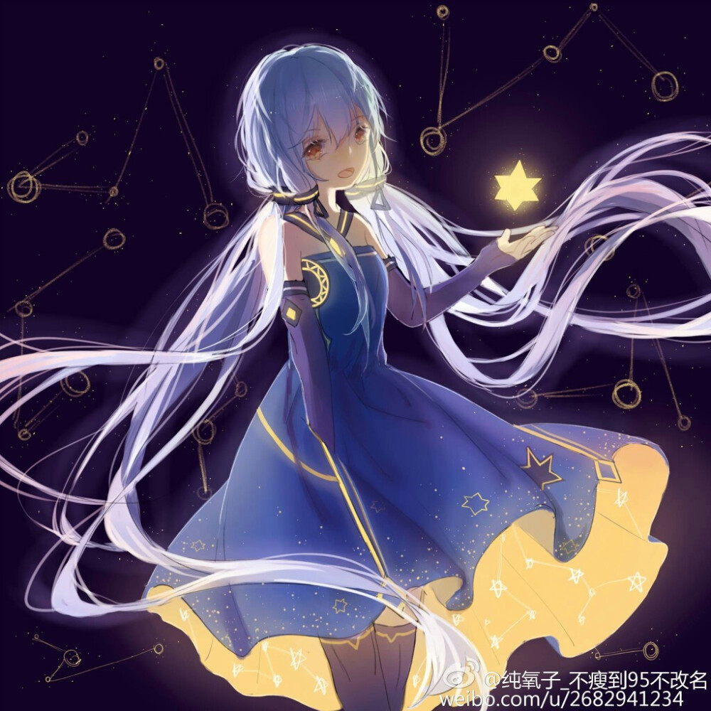 vocaloid4星尘 v家v  图源见水印侵删致歉 水彩风插画 星空夜空深海