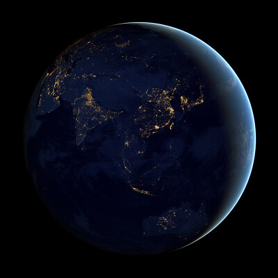 夜晚的地球 灯火通明的南半球 从太空看地球