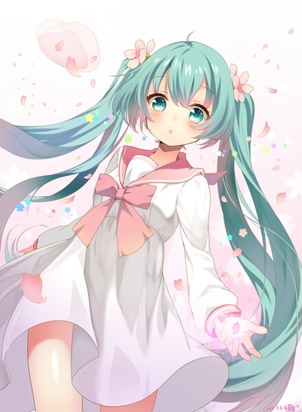 p站 二次元 插画 少女 头像 原创 初音未来 萌 水手服 画师: 手鞠@ラ
