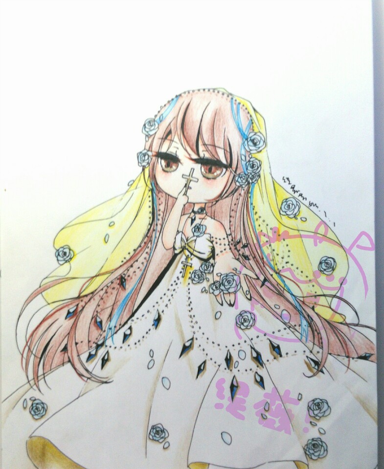 手绘彩铅q版女孩
