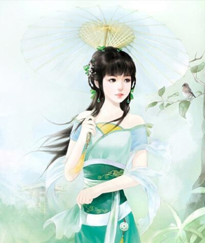 拿伞 唯美 古风 手绘美女