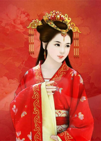 中国风新娘,手绘古代美女,红妆,插画,漫画