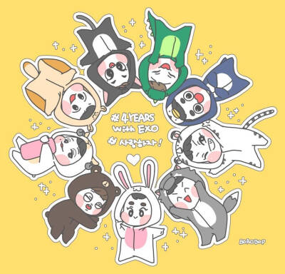 q版exo0408四周年贺图fanart萌动物城手绘插画by.borobop